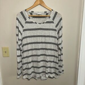 CAbi Gray and White Striped Long Sleeve Top
